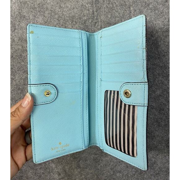 Kate Spade Wallet Large Blue Leather Madison Slim Bifold Saffiano - Picture 3 of 10